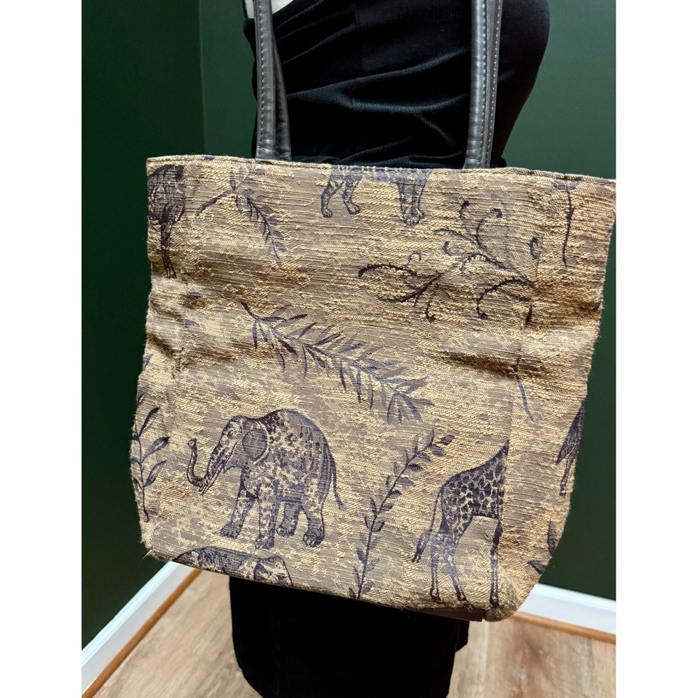 Tapestry Tote‎ Bag Animals Print Giraffe Elephant Purse